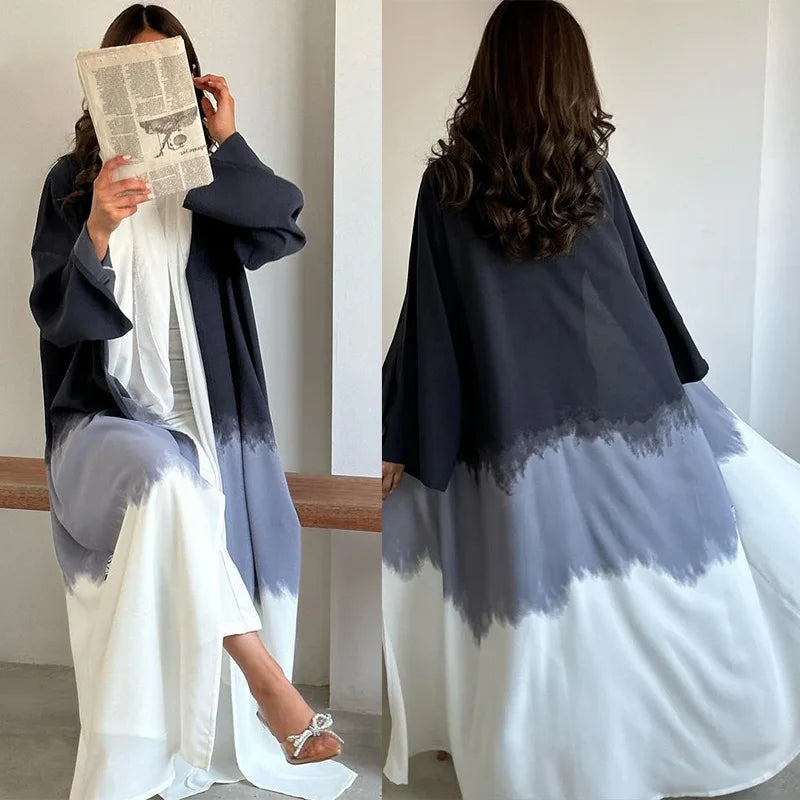 Tie-Dyed Long Dress Party Evening Robe Abaya Women Muslim Moroccan Kaftan Ramadan Jalabiya Islam Dubai Women's Clothes
