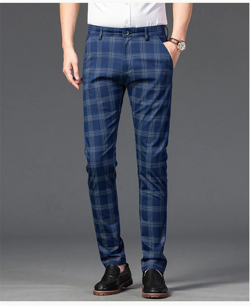 Spring Men's Trousers Fashion Business Classic Stripe Plaid Black Solid Color Trouser High Quality Formal Suit Pants Male 30-38