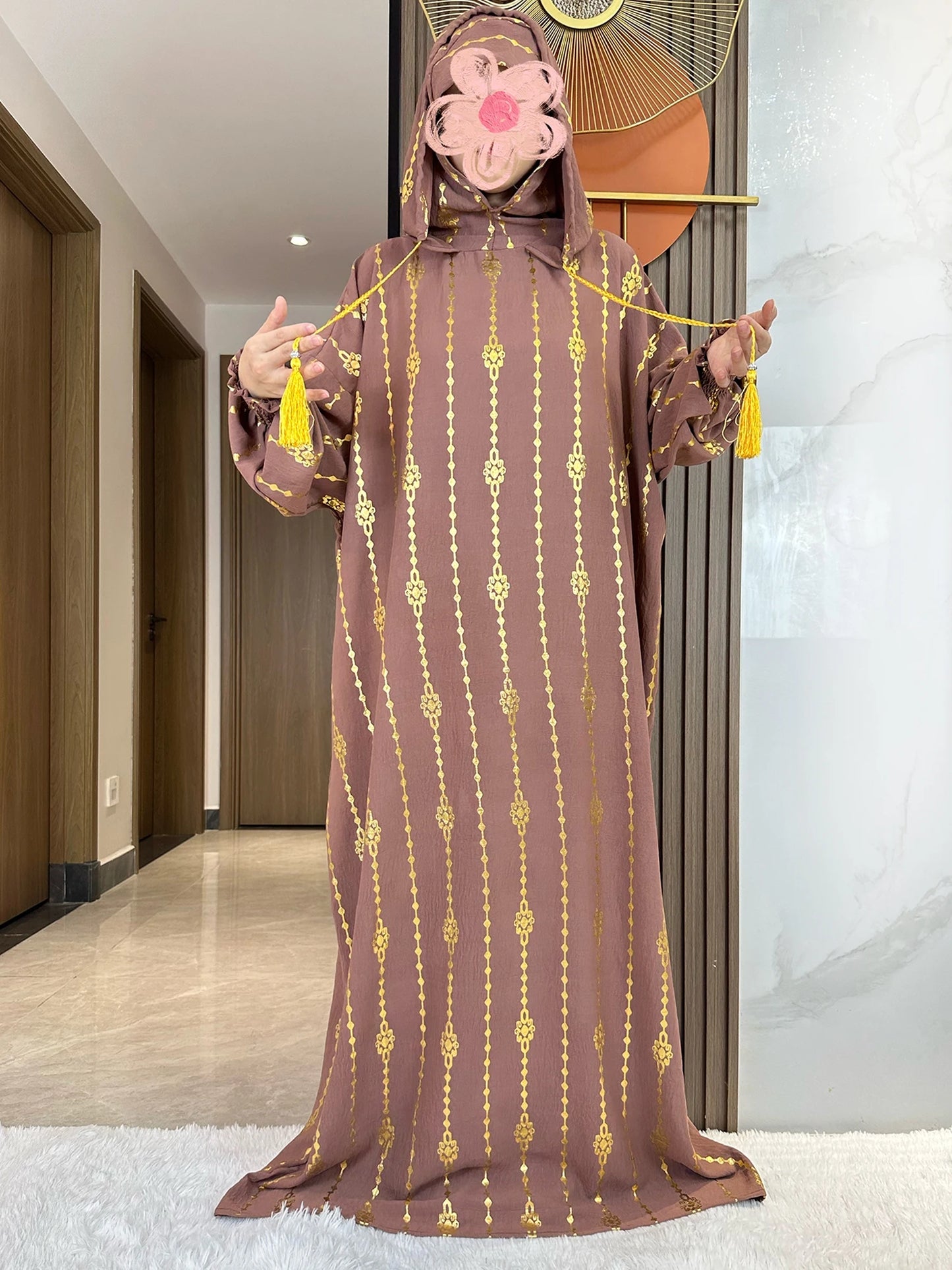 New Cotton Ramadan Muslim Two-Hat Abaya Dubai Turkey Islam Prayer Clothes Gold Dust Dress Islam Women Dress Kaftan
