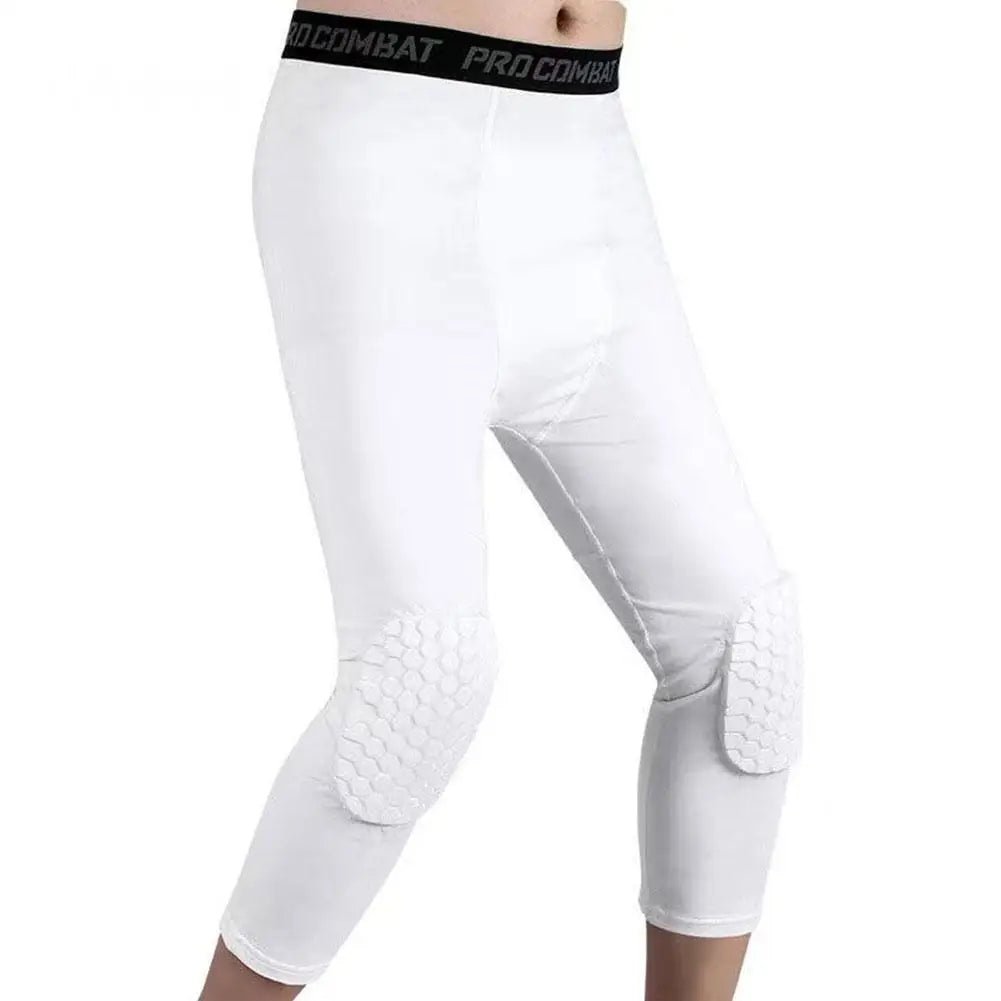 Men's Honeycomb Knee Pads Running Anti-collision Tight Safety Pants Basketball Training 3/4 Leggings Sports Compression Pants