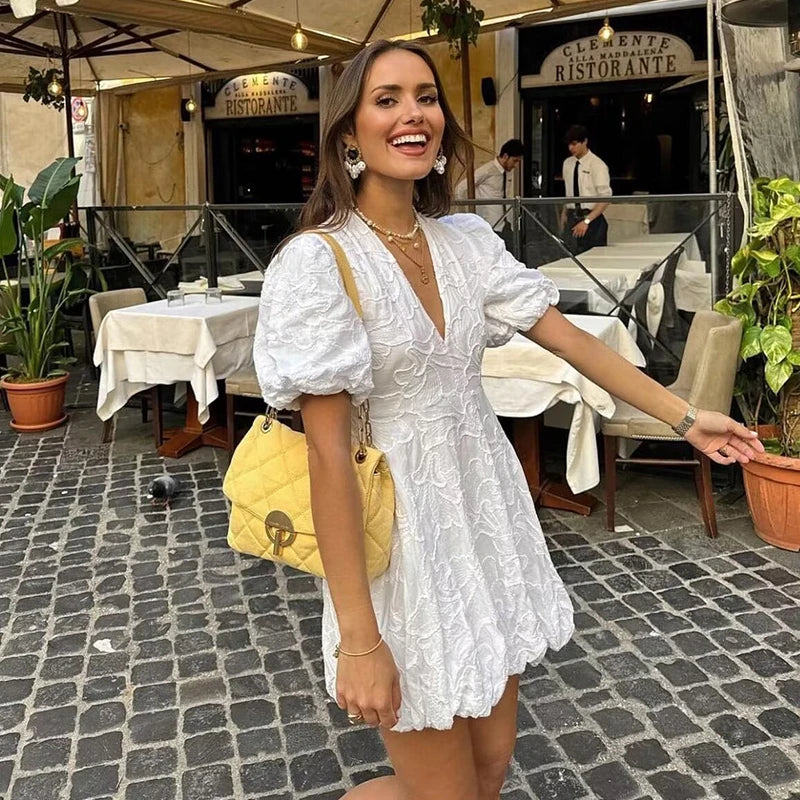 2024 New Embroidered Dresses Summer Women's Fashion Slim V-neck Elegant Vacation Mini Women's Dress Youth Street Party Dress