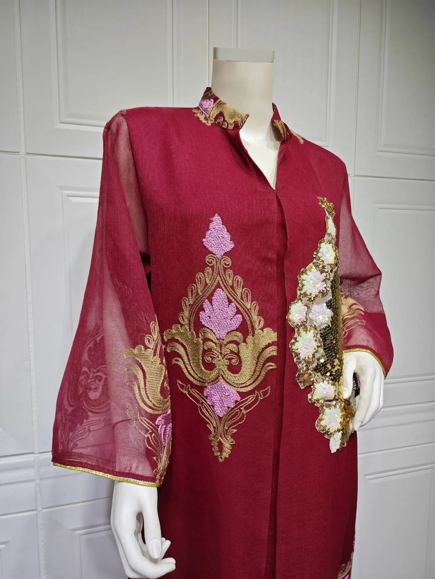 Mesh Sequins Embroidered Abaya Dress for Women Winter 2024 Middle East Arab Oman Dubai Muslim Moroccan Caftan Party Clothes Eid