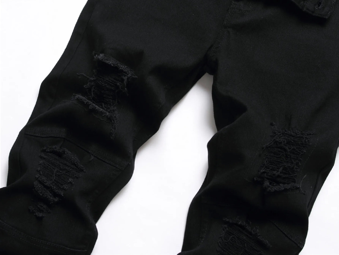 Men Black Stretch Skinny Fit Pencil Jeans Trousers Knee Ripped Distressed Motorcycle Biker Jeans Pants For Men's