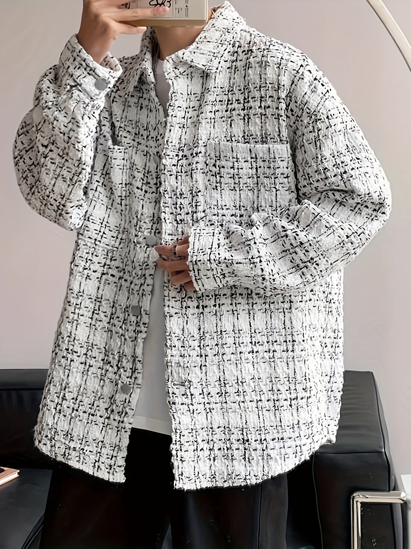 Mens Classic Plaid Loose Fit Long Sleeve Shirt with Chest Pockets - Square Neck, Button Up, Non-Stretch Polyester, Weekend Casual Wear for Spring and Fall Seasons - England Inspired, Cross Pattern, Outdoor and Daily Wear