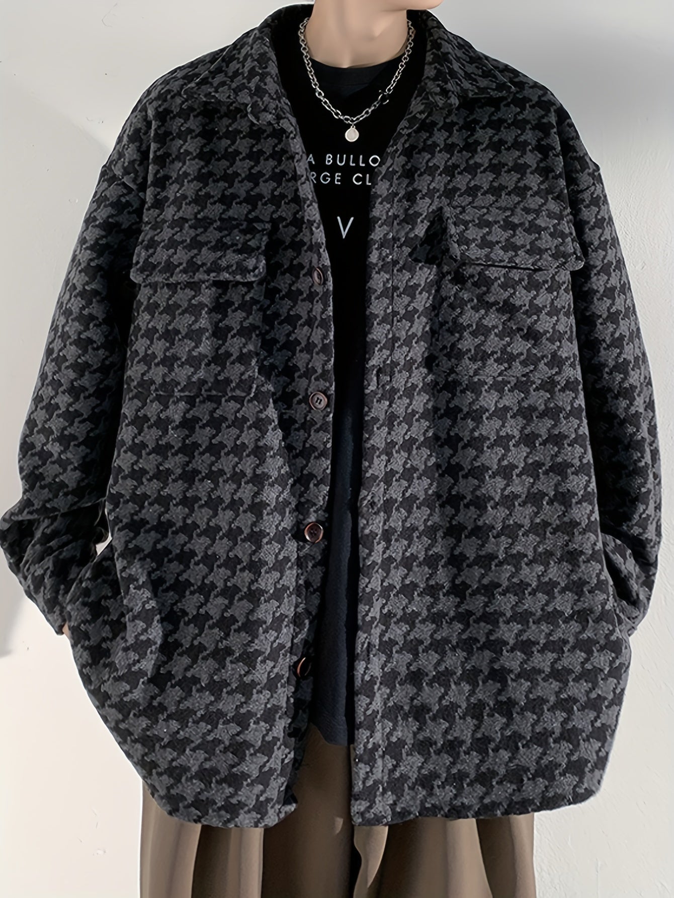 Stylish Men's Checkered Graphic Print Jacket - Long Sleeve, Hooded, Casual Button Up with Lapel, Multiple Pockets, Perfect for Outdoor Activities and Everyday Wear