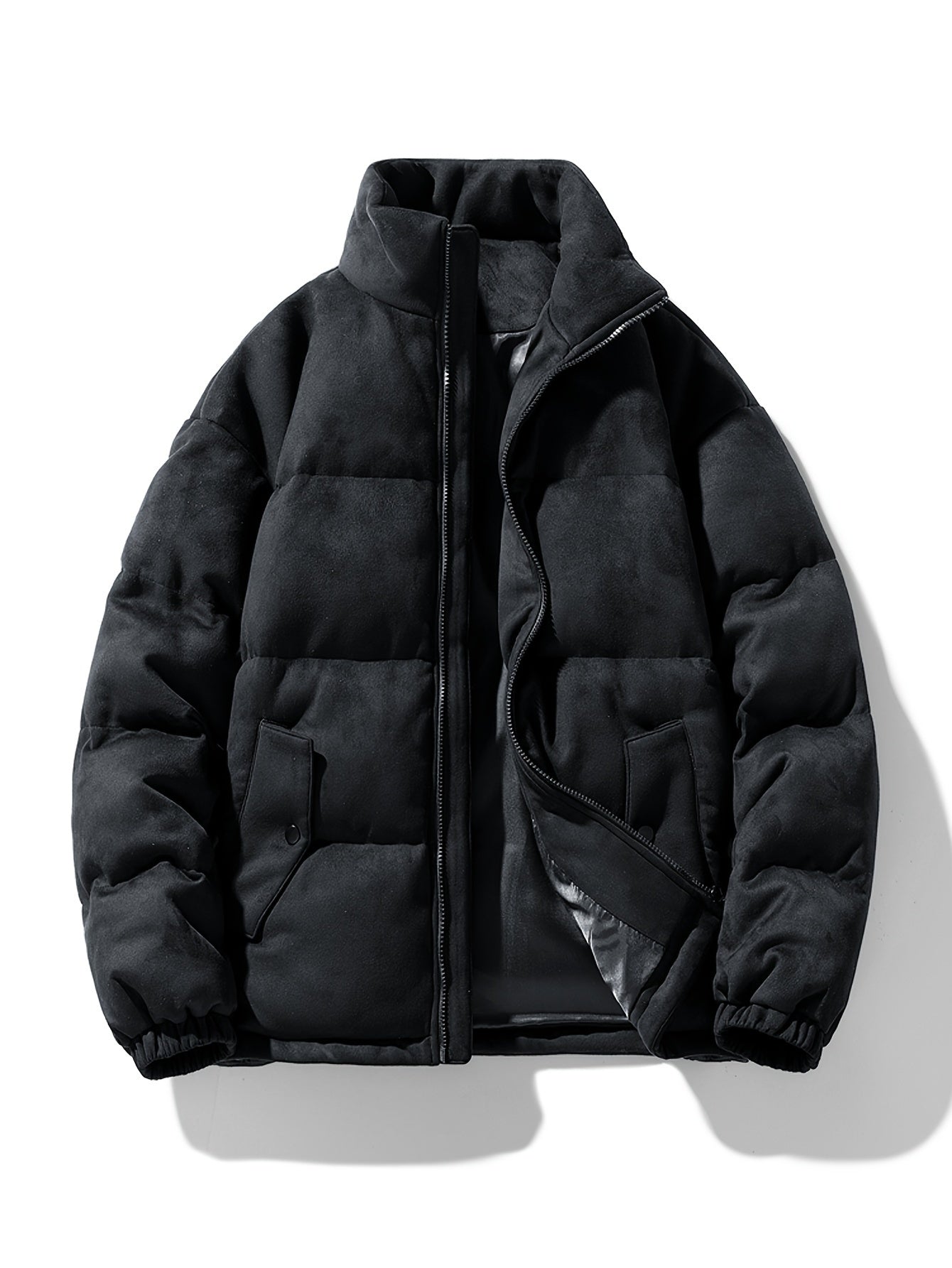 Men's Fashion Letter Print Casual Thick Warm Winter Coat With Stand Collar, Stylish And Cozy Coat