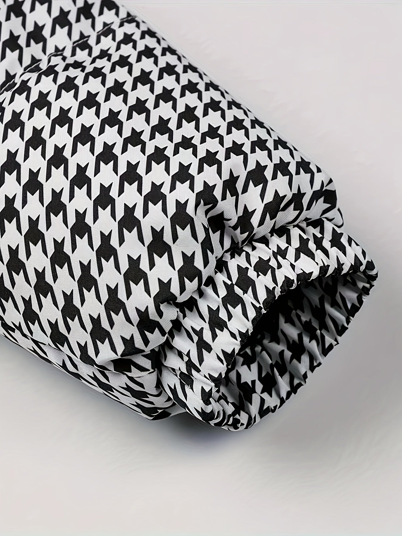 Men's Houndstooth Winter Puffer Jacket - Polyester Stand Collar Casual Style Coats, Machine Washable