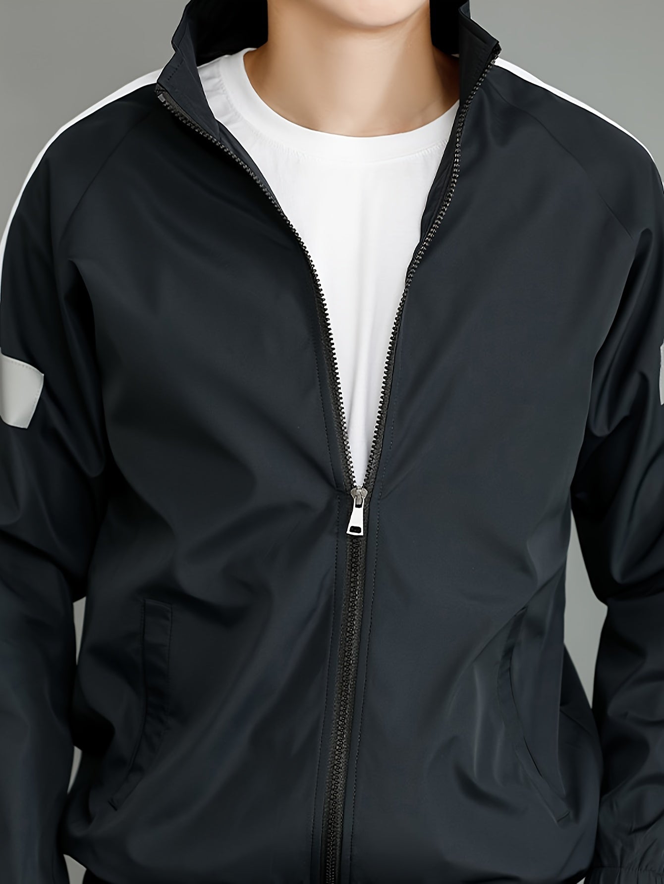 Men's Casual Sportswear Set - Trendy Korean-Style Jacket & Pants Combo, Long Sleeve, Machine Washable