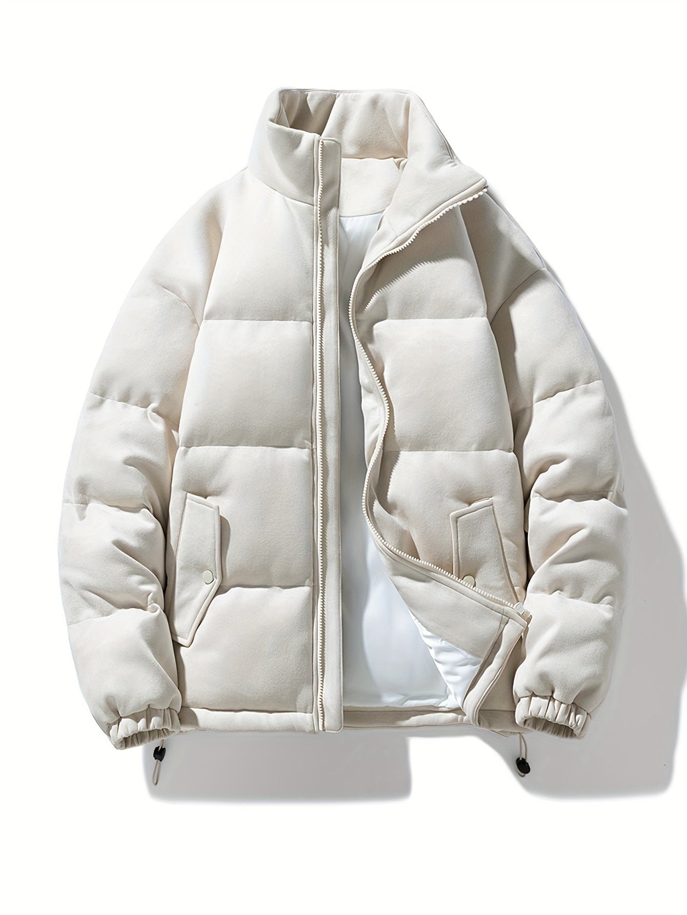 Men's Fashion Letter Print Casual Thick Warm Winter Coat With Stand Collar, Stylish And Cozy Coat