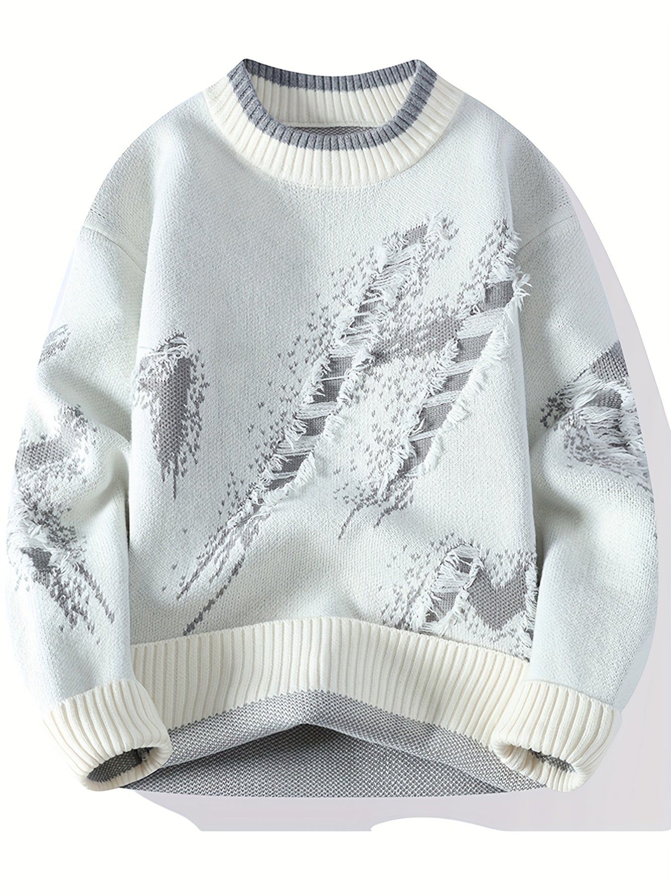 Cozy Men's Loose Fit Color Block Frayed Knitted Pullover Sweater - Soft, Casual, Long Sleeve, Crew Neck, Perfect for Fall and Winter - Easy to Match, Versatile, and Warm