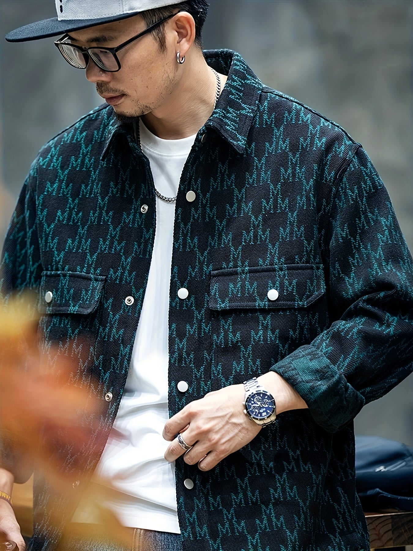 Mens Fashionable Graphic Print Jacket - Stylish & Comfortable Lapel Button Up Coat - Ideal for Spring & Fall - Versatile Long Sleeve Wear