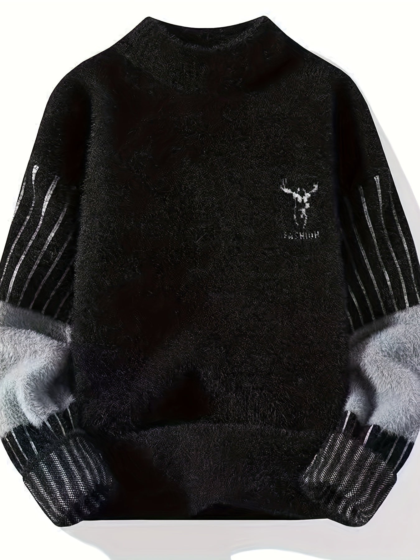 Men's Animal Graphic Pullover Sweater - Nylon Blend, Crew Neck, Rib-Knit Detail, Long Sleeve, Knit Fabric, Slight Stretch, Casual Fall/Winter Skinny Fit Warm Top