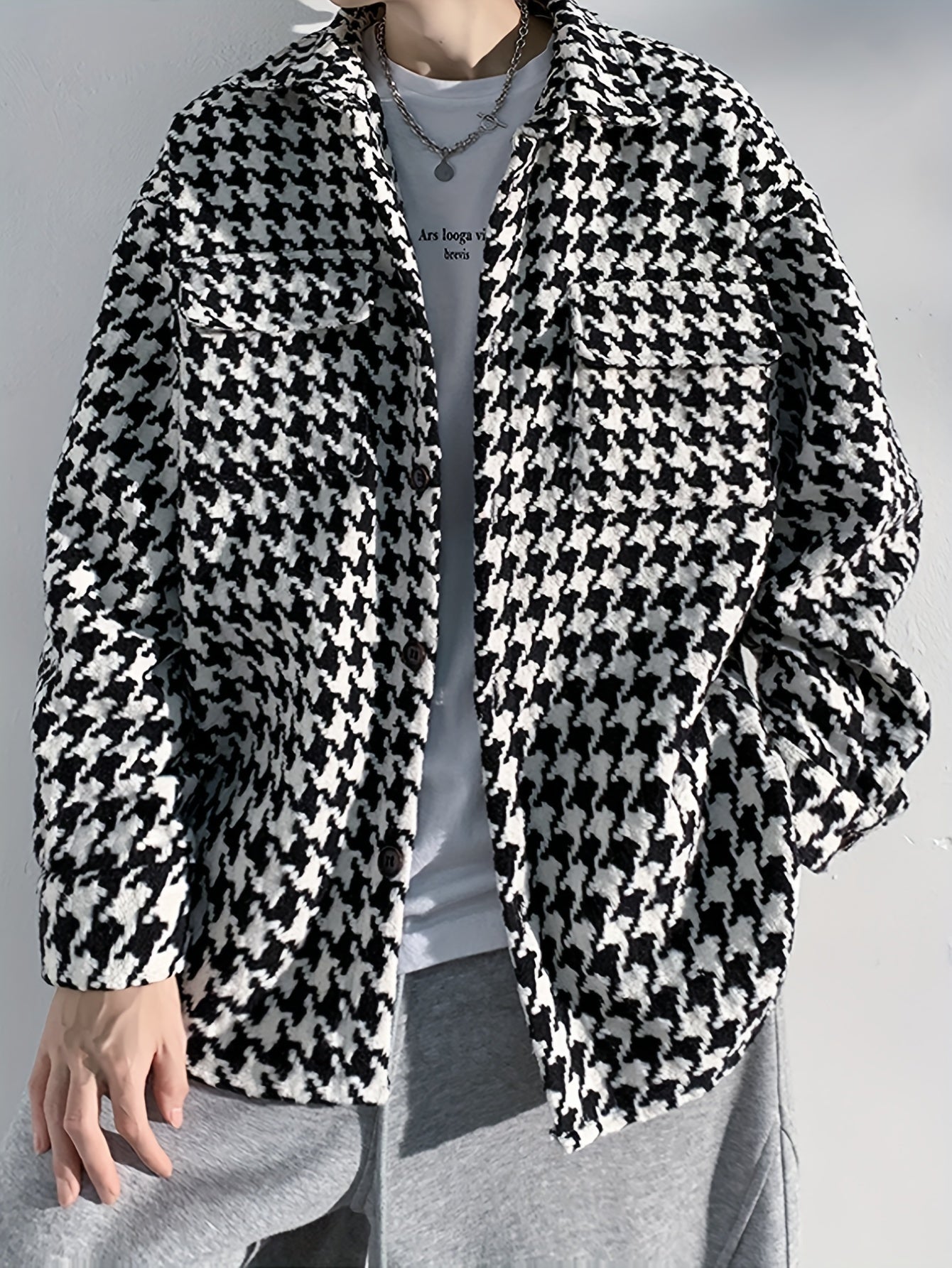 Stylish Men's Checkered Graphic Print Jacket - Long Sleeve, Hooded, Casual Button Up with Lapel, Multiple Pockets, Perfect for Outdoor Activities and Everyday Wear