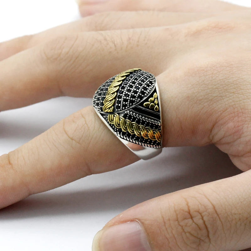 925 Sterling Silver Ring for Men Zircon Stone Jewelry Fashion Vintage Gift  Mens Rings Anniversary Lover Gift
