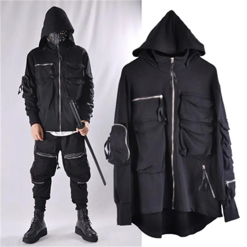 Guochao Dark Ninja clothes multi-pocket functional Hoodie Hoodie men's loose zipper jacket tactical hoodie