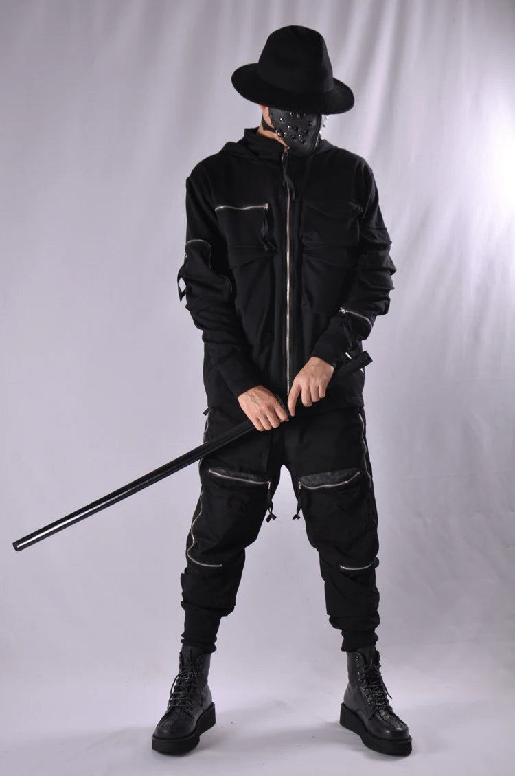 Guochao Dark Ninja clothes multi-pocket functional Hoodie Hoodie men's loose zipper jacket tactical hoodie