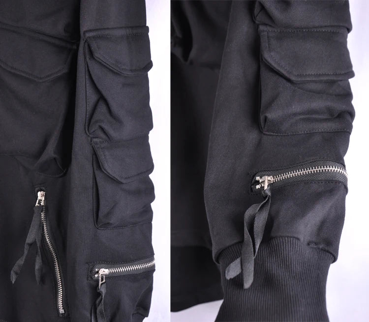 Guochao Dark Ninja clothes multi-pocket functional Hoodie Hoodie men's loose zipper jacket tactical hoodie