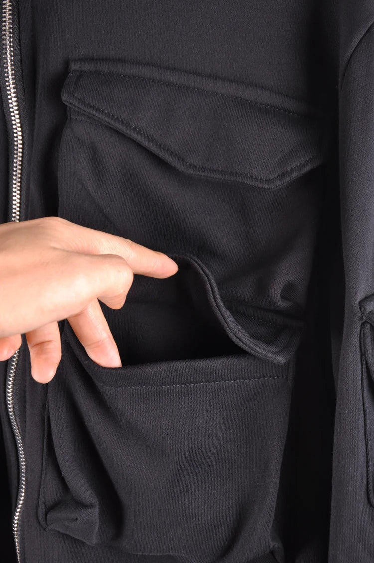 Guochao Dark Ninja clothes multi-pocket functional Hoodie Hoodie men's loose zipper jacket tactical hoodie