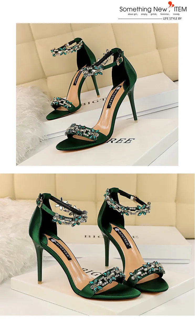 BIGTREE Shoes Open Toe Rhinestones Sandals Women 2023 New Designer Sexy High Heels Sandals Female Shoes Summer Heeled Sandals