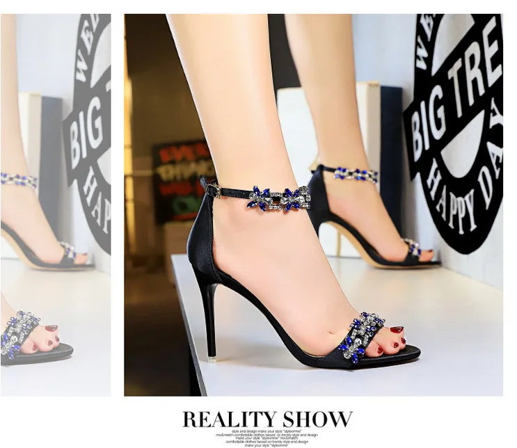 BIGTREE Shoes Open Toe Rhinestones Sandals Women 2023 New Designer Sexy High Heels Sandals Female Shoes Summer Heeled Sandals