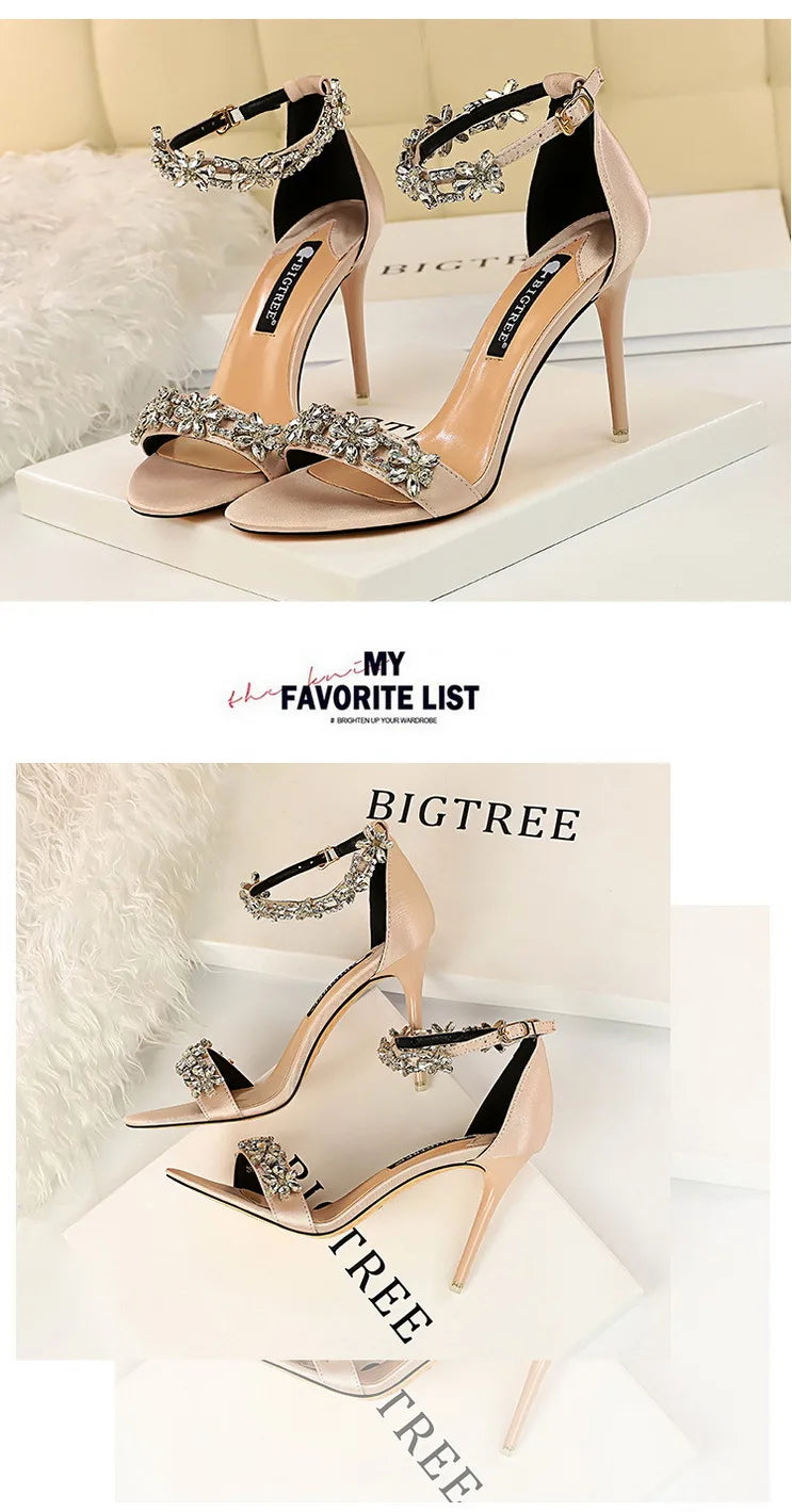 BIGTREE Shoes Open Toe Rhinestones Sandals Women 2023 New Designer Sexy High Heels Sandals Female Shoes Summer Heeled Sandals