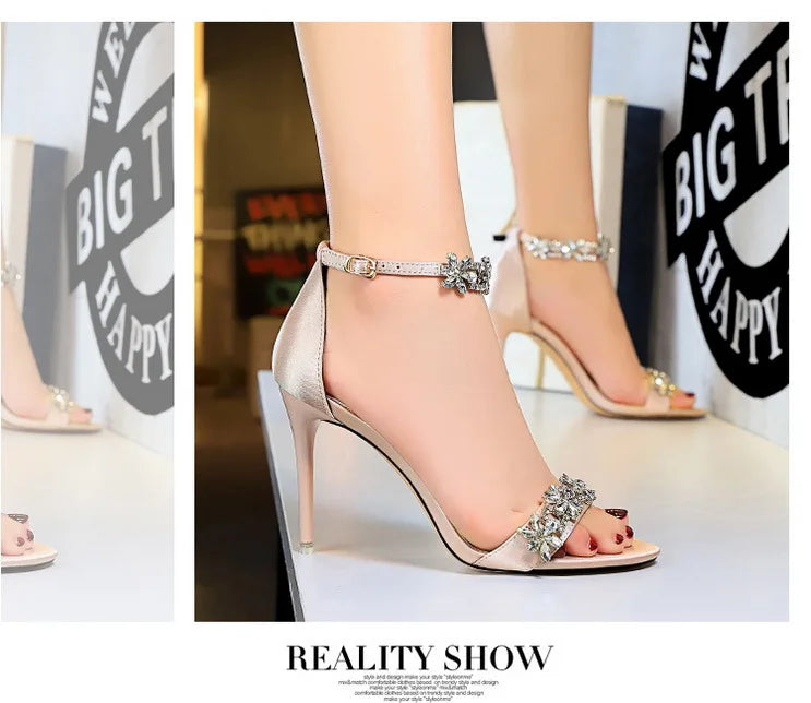 BIGTREE Shoes Open Toe Rhinestones Sandals Women 2023 New Designer Sexy High Heels Sandals Female Shoes Summer Heeled Sandals