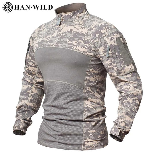 Tactical Shirts Combat Shirt Men Clothing Elasticity Man Shirt wear-resisting Camo T Shirt Long Shirt Hunting Clothes