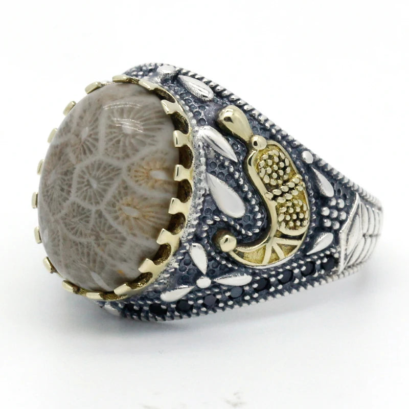 2020 new 925 sterling silver Indian agate ring men and women spinel Turkish handmade jewelry men and women ring