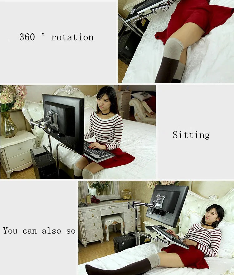 Bedside Moving Laptop Stand Adjustable Sofa Computer Monitor Holder Mount +Keyboard Holder Rotating Laptop Table Lapdesks ok610