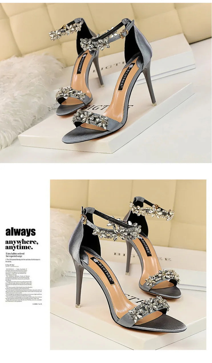 BIGTREE Shoes Open Toe Rhinestones Sandals Women 2023 New Designer Sexy High Heels Sandals Female Shoes Summer Heeled Sandals