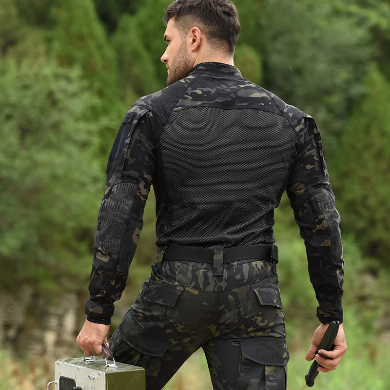 Tactical Shirts Combat Shirt Men Clothing Elasticity Man Shirt wear-resisting Camo T Shirt Long Shirt Hunting Clothes