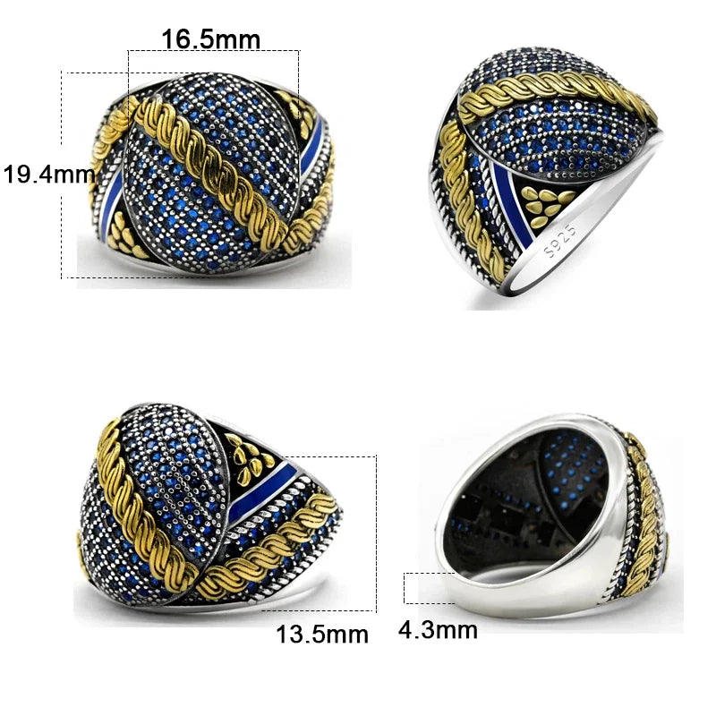 925 Sterling Silver Ring for Men Zircon Stone Jewelry Fashion Vintage Gift  Mens Rings Anniversary Lover Gift