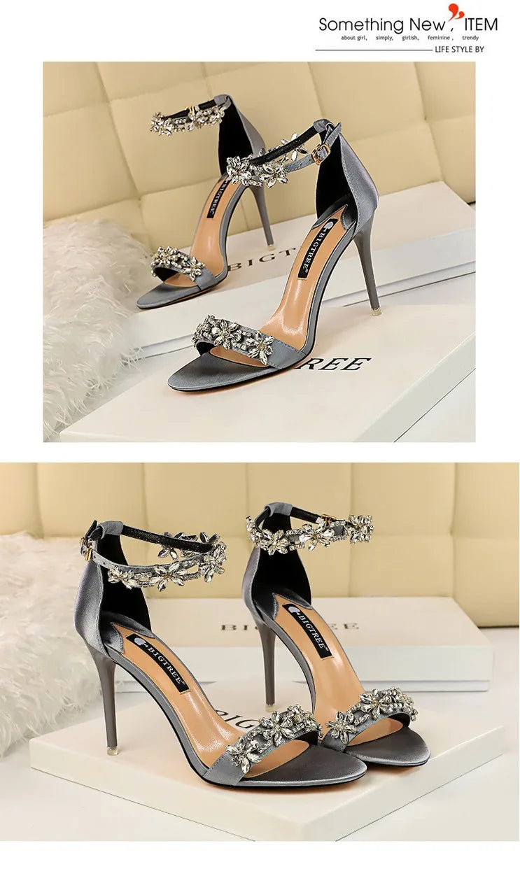 BIGTREE Shoes Open Toe Rhinestones Sandals Women 2023 New Designer Sexy High Heels Sandals Female Shoes Summer Heeled Sandals
