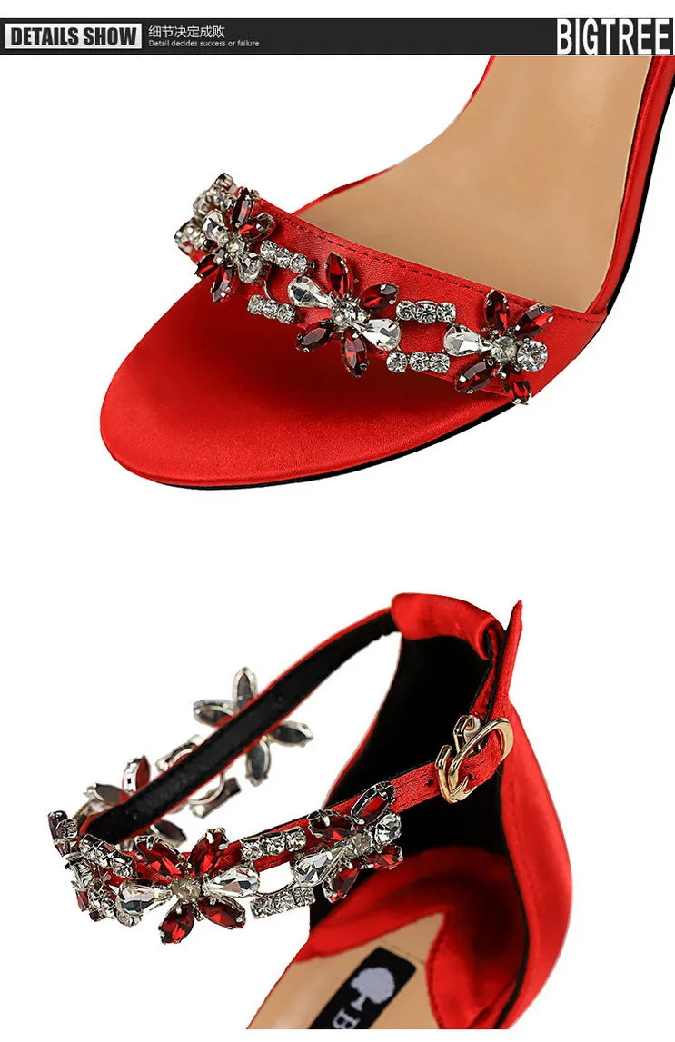 BIGTREE Shoes Open Toe Rhinestones Sandals Women 2023 New Designer Sexy High Heels Sandals Female Shoes Summer Heeled Sandals