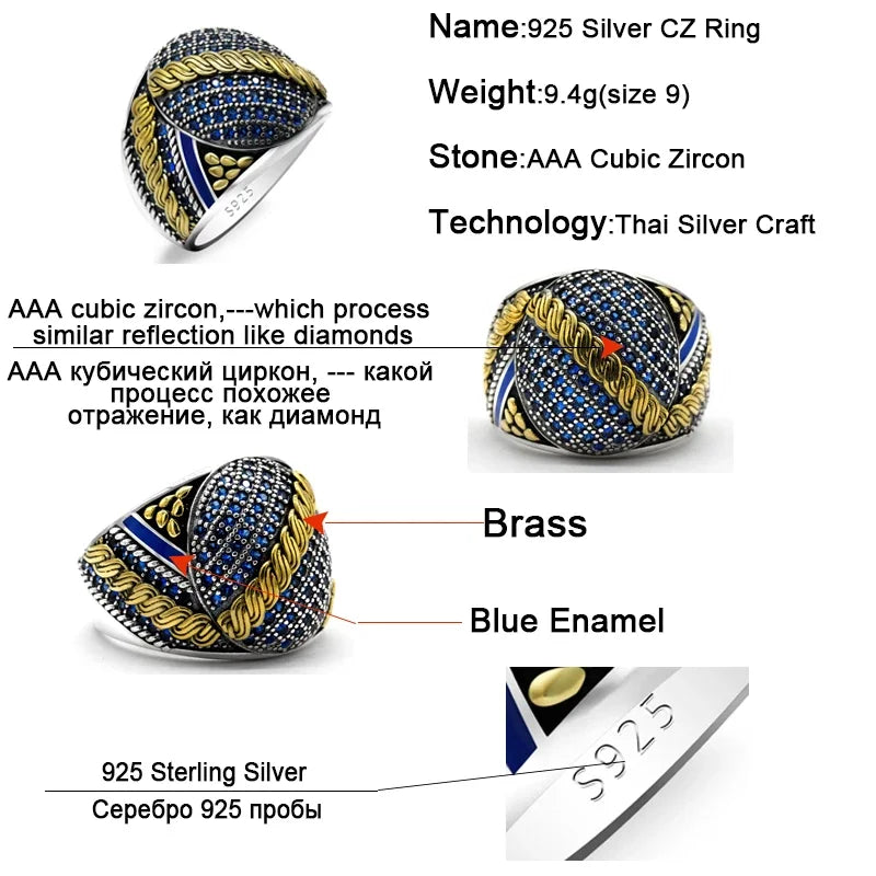 925 Sterling Silver Ring for Men Zircon Stone Jewelry Fashion Vintage Gift  Mens Rings Anniversary Lover Gift