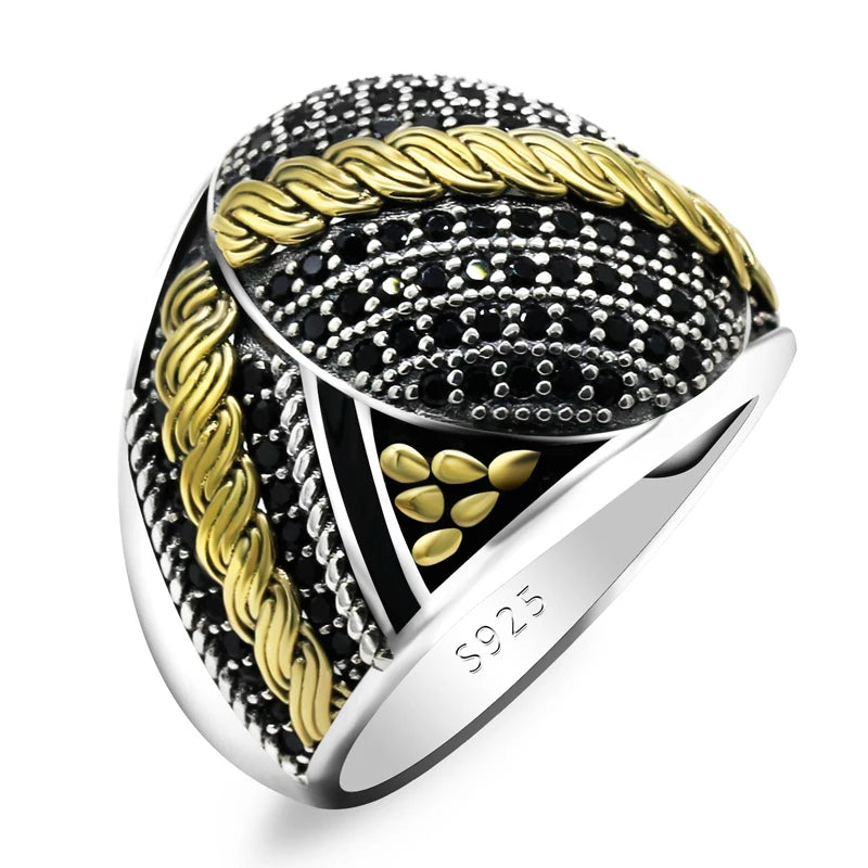 925 Sterling Silver Ring for Men Zircon Stone Jewelry Fashion Vintage Gift  Mens Rings Anniversary Lover Gift