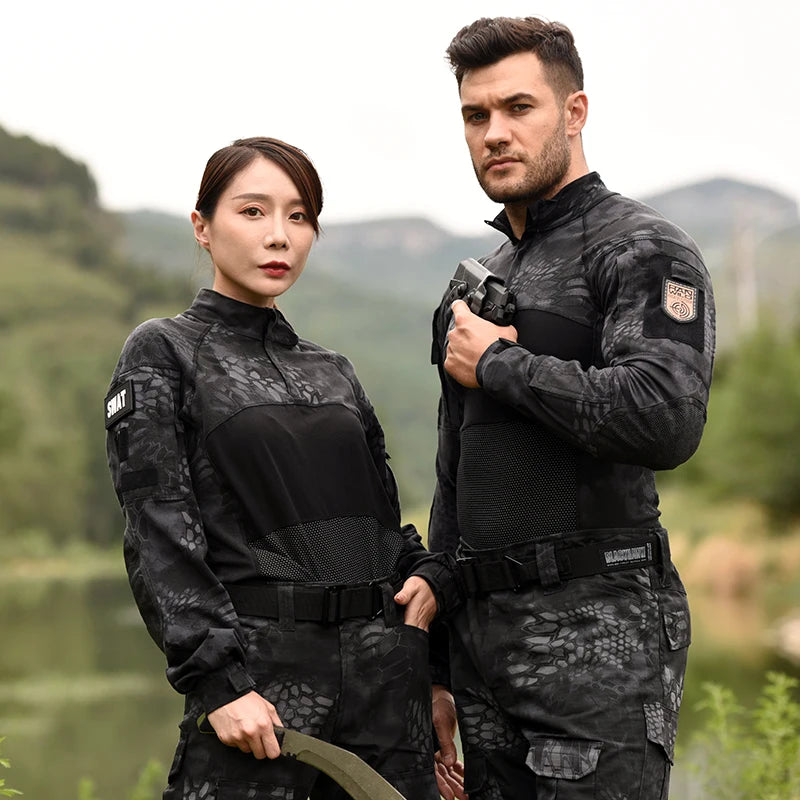 Tactical Shirts Combat Shirt Men Clothing Elasticity Man Shirt wear-resisting Camo T Shirt Long Shirt Hunting Clothes