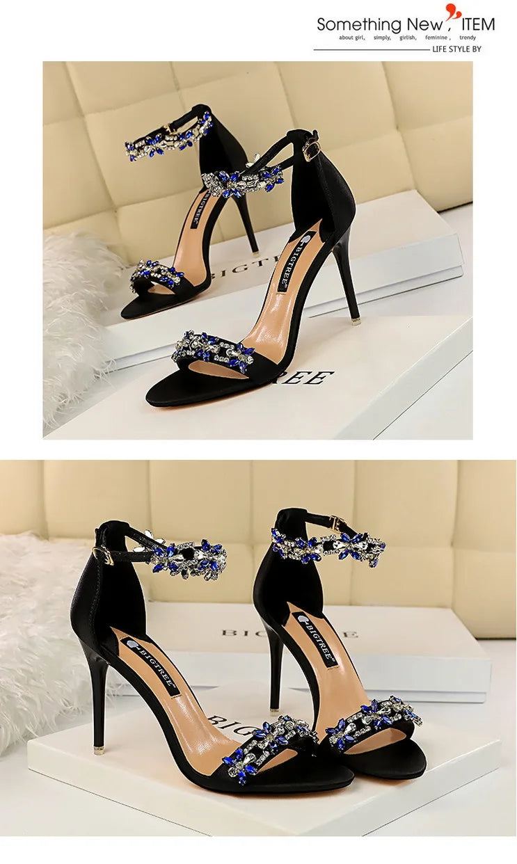 BIGTREE Shoes Open Toe Rhinestones Sandals Women 2023 New Designer Sexy High Heels Sandals Female Shoes Summer Heeled Sandals