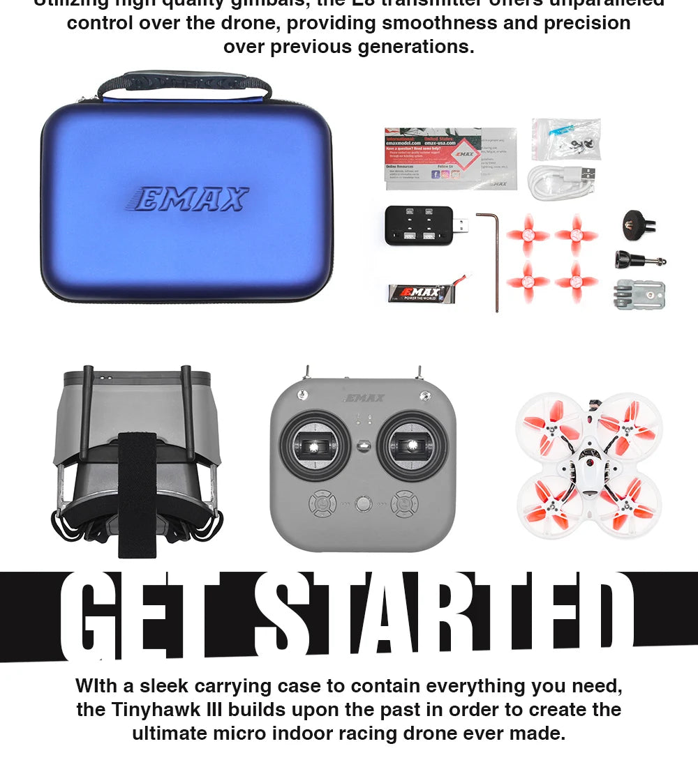 Emax Tinyhawk III 3 RTF Kit FPV Racing Drone F4 5A 15000KV RunCam Nano 4 25-100-200mW VTX 1S-2S FrSky D8 RC Airplane QuadcopterE