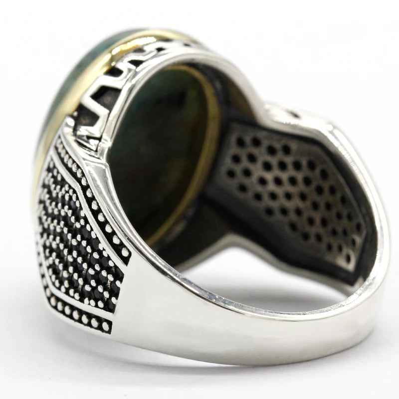 Natural Phoenix Stone Genuine 925 Sterling Silver Men Ring Irregular Zircon Handmade Turkey Ring Wedding Jewelry Gift for Women