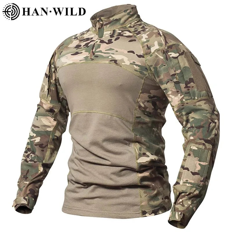 Tactical Shirts Combat Shirt Men Clothing Elasticity Man Shirt wear-resisting Camo T Shirt Long Shirt Hunting Clothes