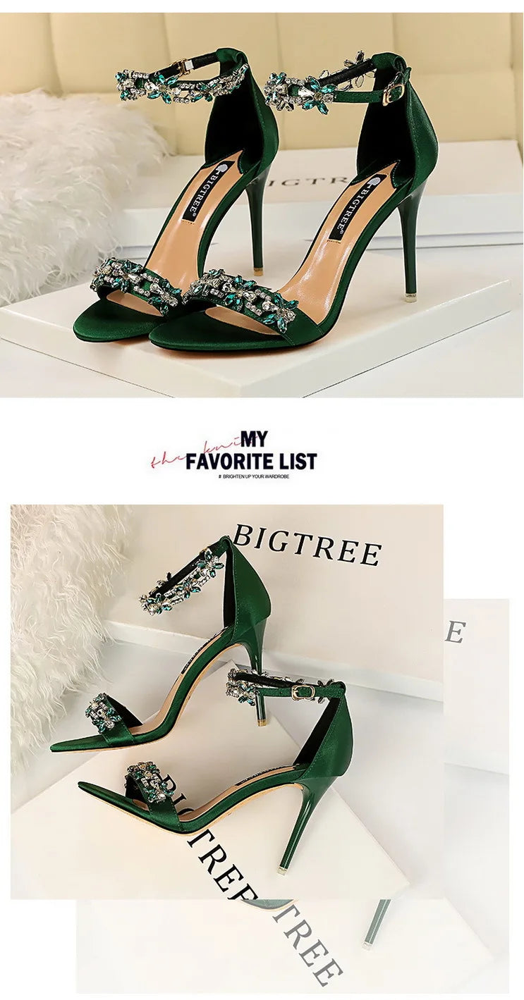 BIGTREE Shoes Open Toe Rhinestones Sandals Women 2023 New Designer Sexy High Heels Sandals Female Shoes Summer Heeled Sandals