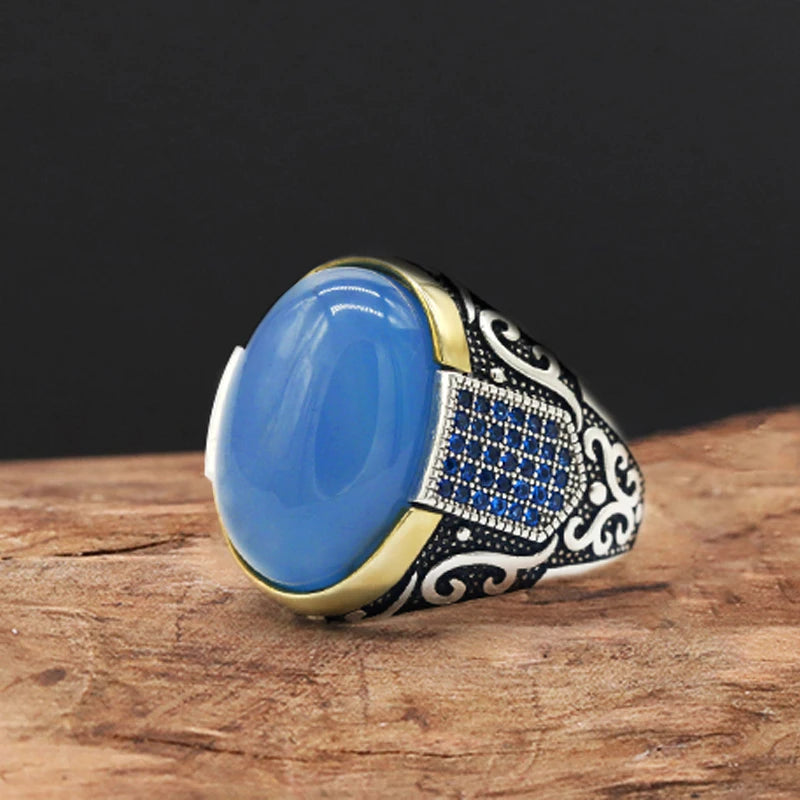 2020 new 925 sterling silver Indian agate ring men and women spinel Turkish handmade jewelry men and women ring
