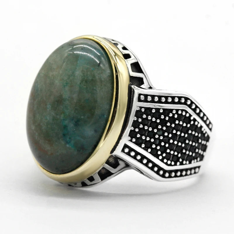 Natural Phoenix Stone Genuine 925 Sterling Silver Men Ring Irregular Zircon Handmade Turkey Ring Wedding Jewelry Gift for Women