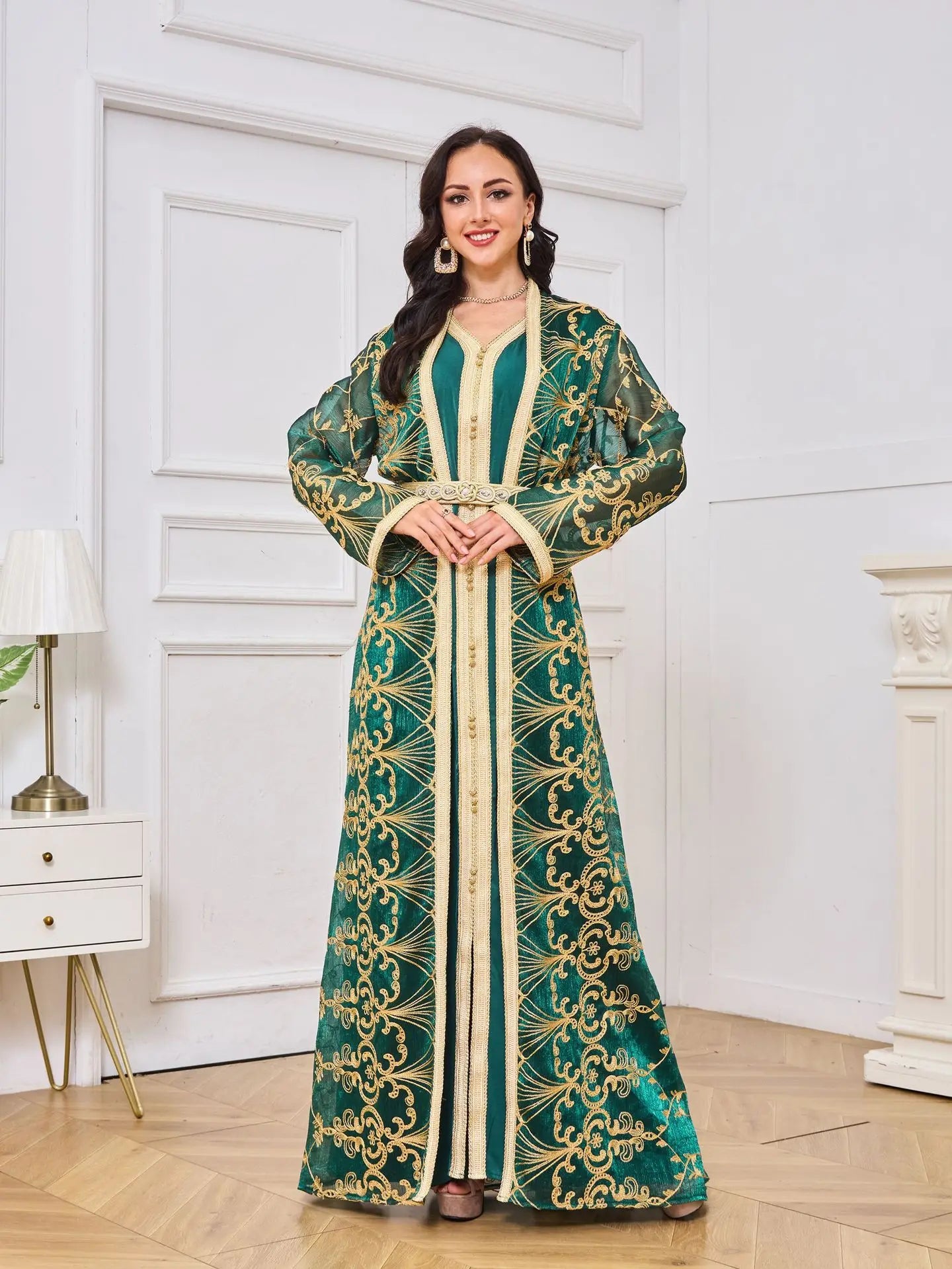Middle East Evening Dress Set for Women, Muslim Fashion, Islamic Women's Gown, Ramadan, Dubai, Saudi Arabian, New, 2 Pcs