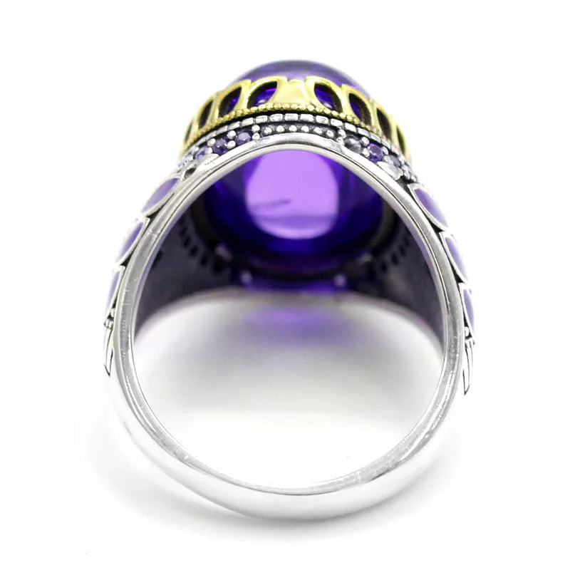 New Türkiye Women 925 Sterling Silver Handmade Ring AAA Purple Zircon Punk Vintage Mystery Christmas Party Jewelry Gift