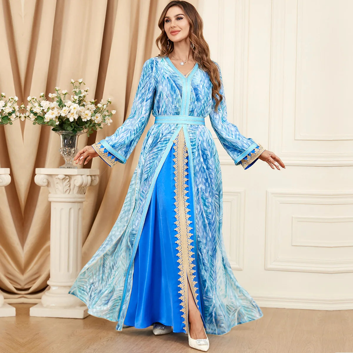 Middle East Evening Dress Set for Women, Muslim Fashion, Islamic Women's Gown, Ramadan, Dubai, Saudi Arabian, New, 2 Pcs