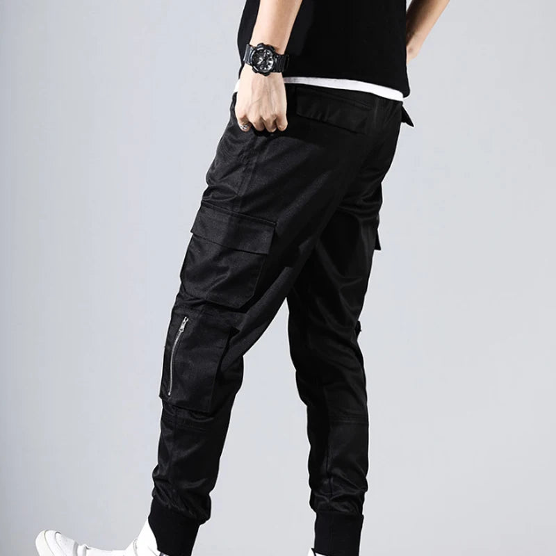 Casual Cargo Men Slim Black Pants Ninth Pants Summer Korea Fashion Harlan Pants Vintage Loose Male Trousers Spring Multi-pocket
