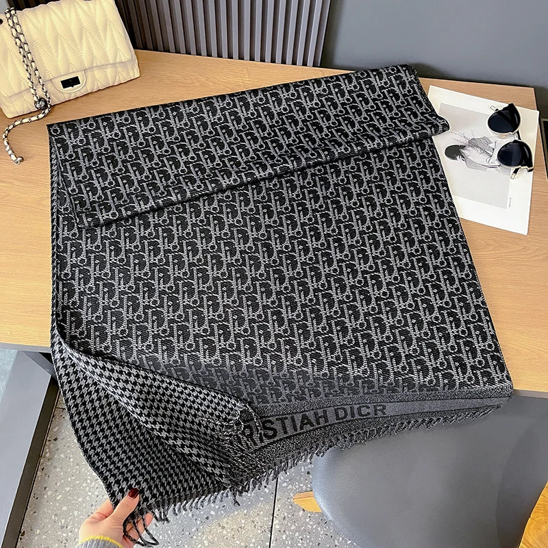 2024 Luxury Women Cashmere Winter Scarf Stripe Print Female Foulard Pashmina Large Double-sided Thick Warm Shawl Blanket Wraps