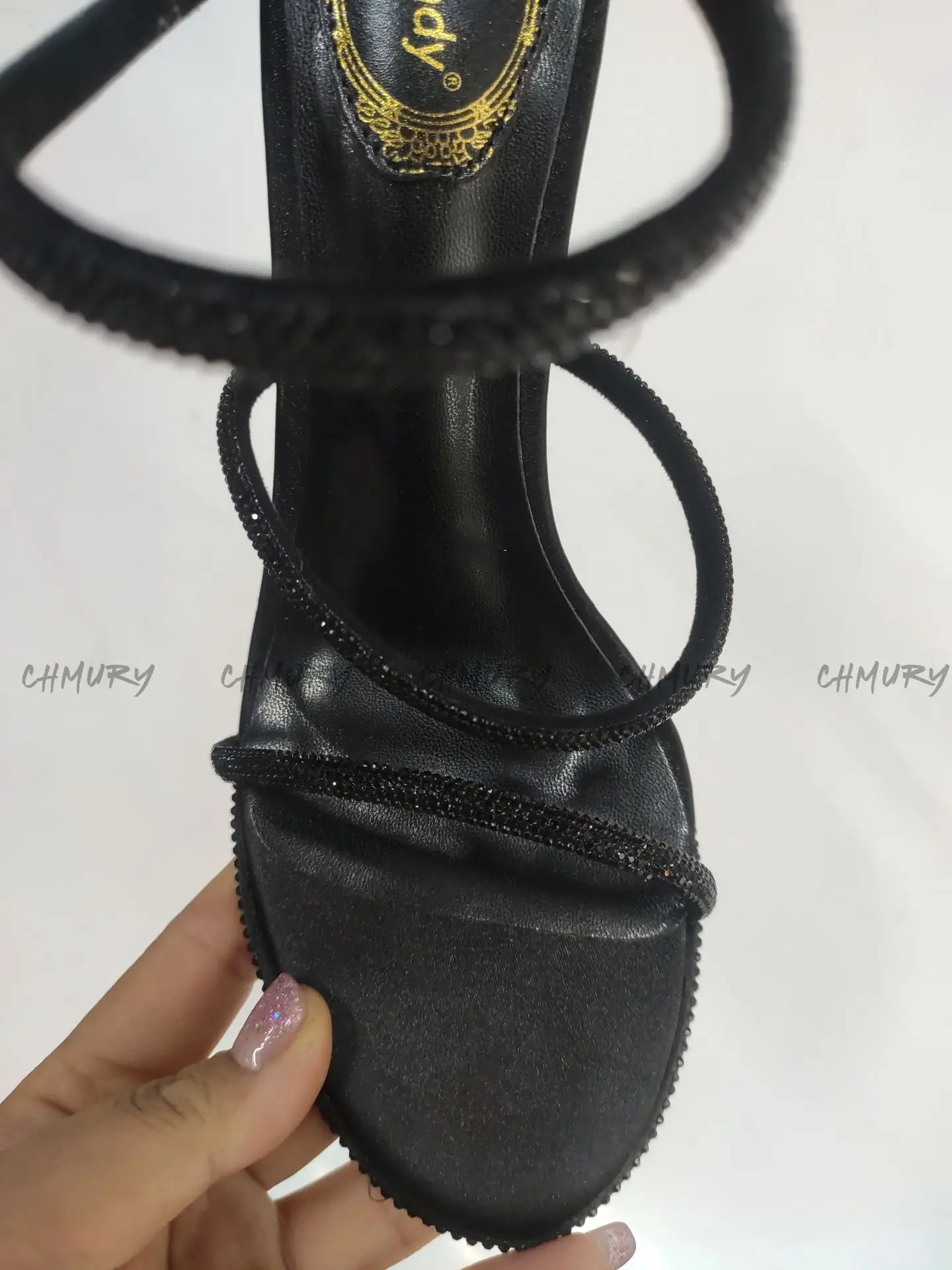 CHMURY Snake Wrapped Sandals Women's Summer Fashion 2024 New  Black Sexy Rhinestone Glitter Craystal Thin Heel High Heels